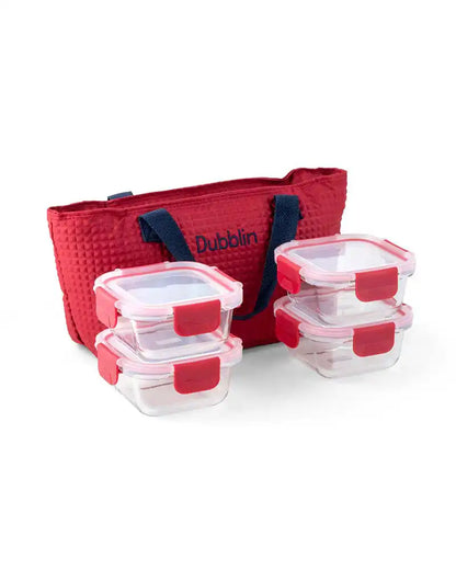 Dubblin Glass Lunch Set with 4 Glass Containers and Bag