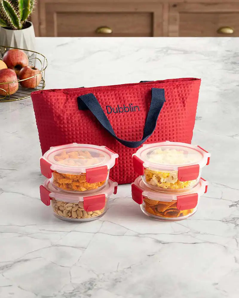 Dubblin Glass Lunch Set with 4 Glass Containers and Bag