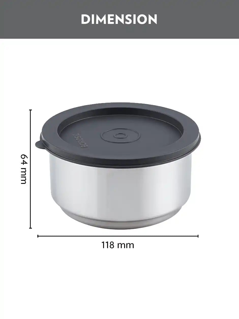 Borosil Carry Fresh Double Wall Stainless Steel Lunch Set WIth Horizontal Bag