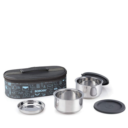 Borosil Carry Fresh Double Wall Stainless Steel Lunch Set WIth Horizontal Bag