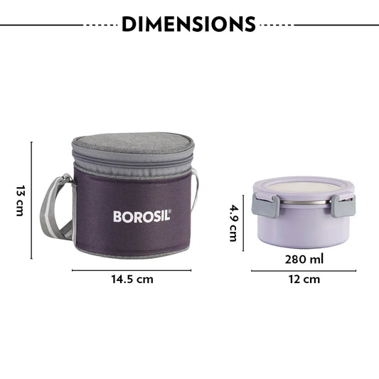 Borosil Glory Lunch Set 280ml *2 With Bag - Plastic Outside Steel Inside Microwavable Containers