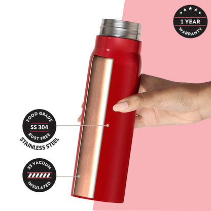 Borosil Hydra Bliss Red 500ml Thermal Vacuum Insulated Bottle