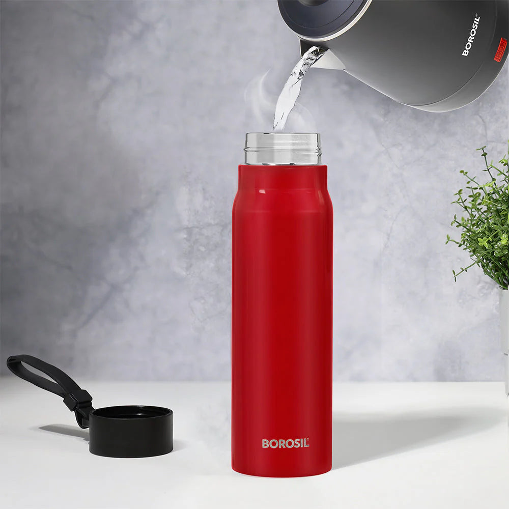 Borosil Hydra Bliss Red 500ml Thermal Vacuum Insulated Bottle