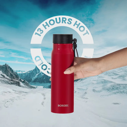 Borosil Hydra Bliss Red 500ml Thermal Vacuum Insulated Bottle
