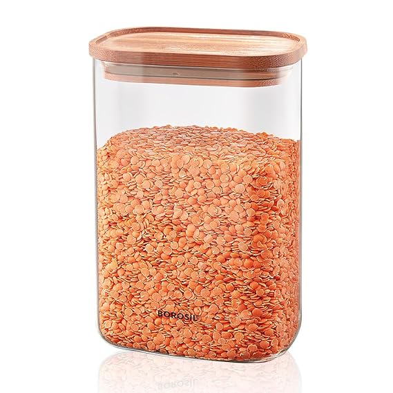 Borosil Borocisicate Glass Storage Jar with Bamboo Lid