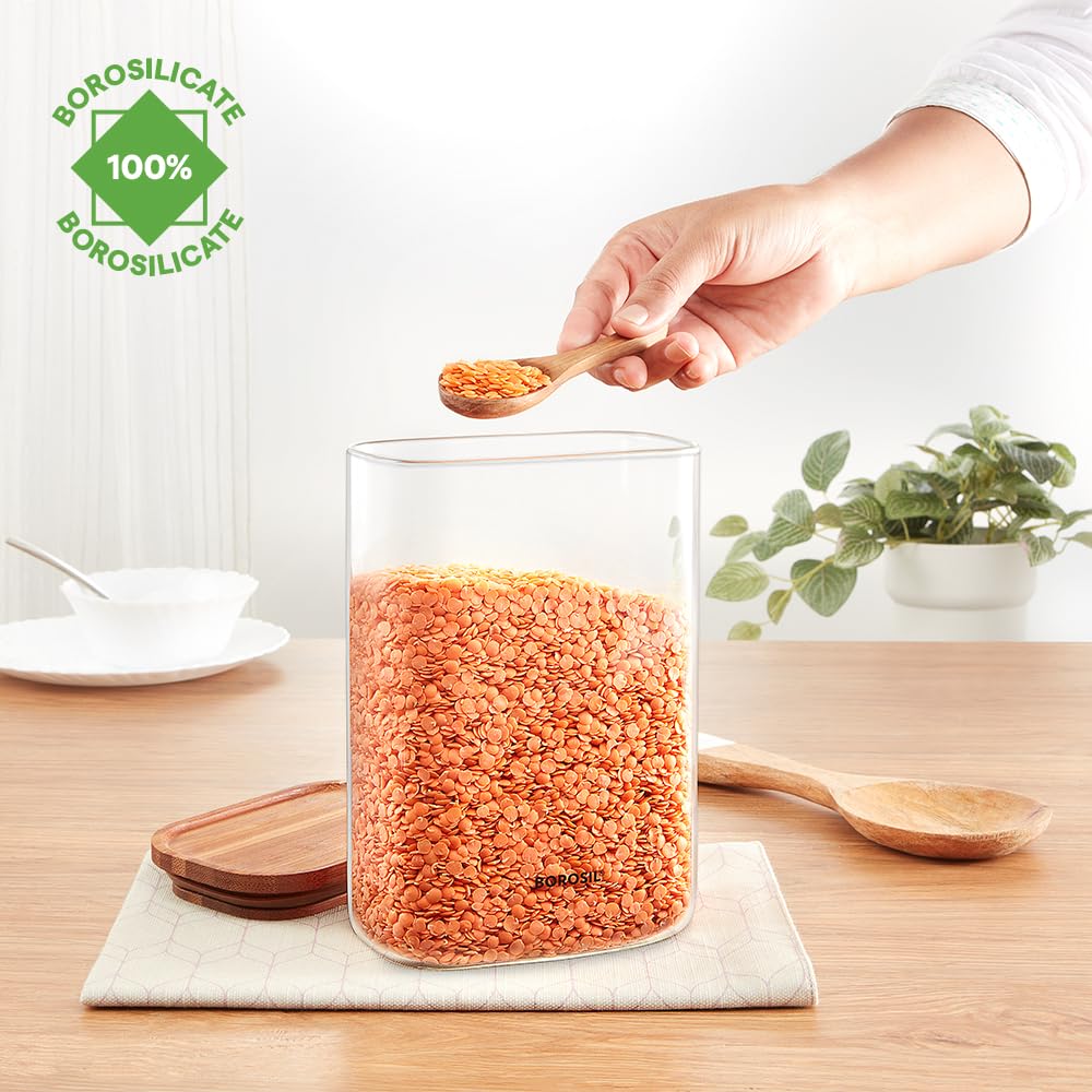 Borosil Borocisicate Glass Storage Jar with Bamboo Lid