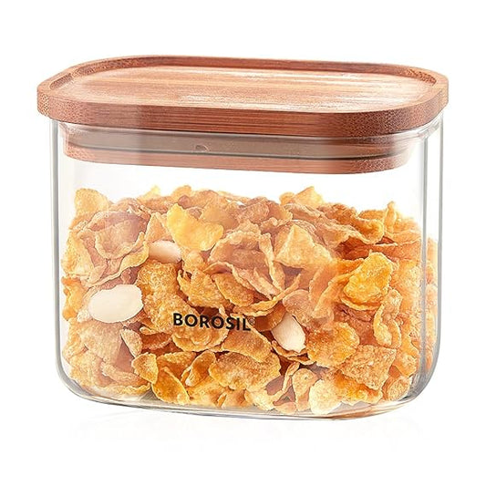 Borosil Borocisicate Glass Storage Jar with Bamboo Lid