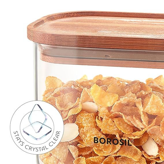 Borosil Borocisicate Glass Storage Jar with Bamboo Lid