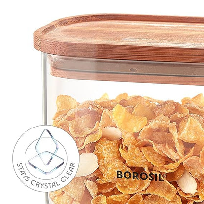 Borosil Borocisicate Glass Storage Jar with Bamboo Lid