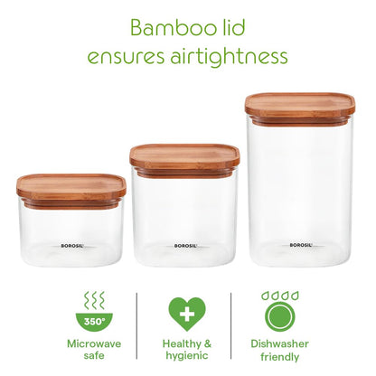 Borosil Borocisicate Glass Storage Jar with Bamboo Lid