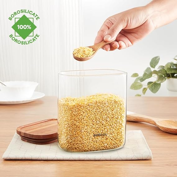 Borosil Borocisicate Glass Storage Jar with Bamboo Lid