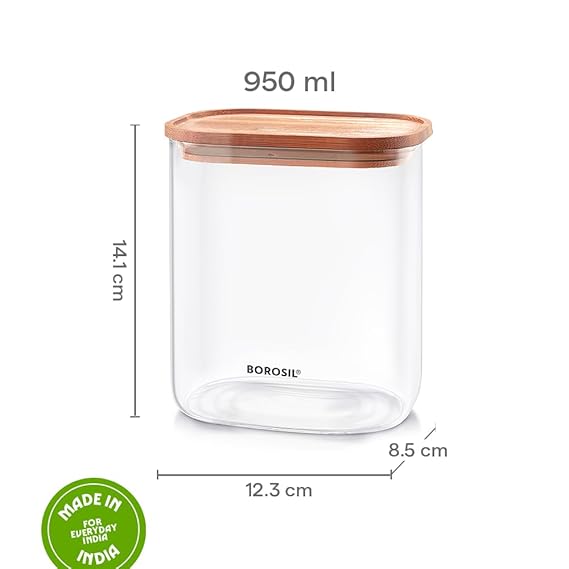 Borosil Borocisicate Glass Storage Jar with Bamboo Lid