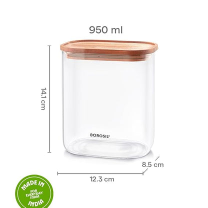 Borosil Borocisicate Glass Storage Jar with Bamboo Lid