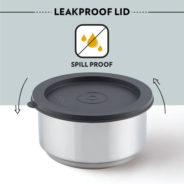 Borosil Carry Fresh Double Wall Stainless Steel Lunch Set WIth Vertical Lunch Bag