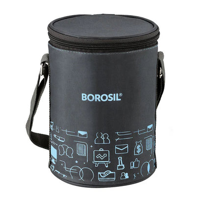 Borosil Carry Fresh Double Wall Stainless Steel Lunch Set WIth Vertical Lunch Bag