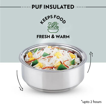 Borosil Carry Fresh Double Wall Stainless Steel Lunch Set WIth Horizontal Bag