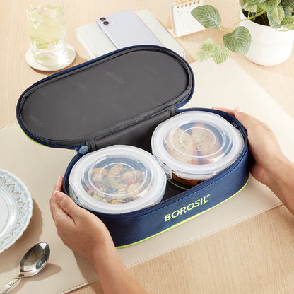 Borosil Glass Lunch Set Horizontal with 2 Containers with Bag