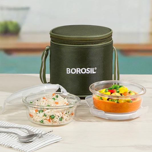Borosil Glass Lunch Set Vertical with 2 Containers with Bag