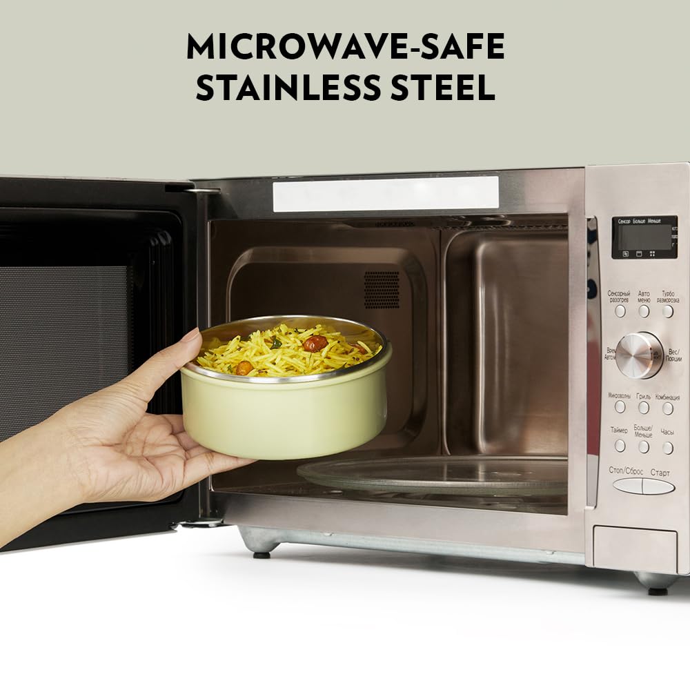 Borosil Glory Green Microwavable (Inside) Stainless Steel (Outside Plastic) Lunch Set with Bag