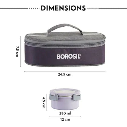 Borosil Glory Lunch Set 280ml *2 With Bag - Plastic Outside Steel Inside Microwavable Containers
