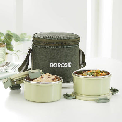 Borosil Glory Lunch Set 280ml *2 With Bag - Plastic Outside Steel Inside Microwavable Containers