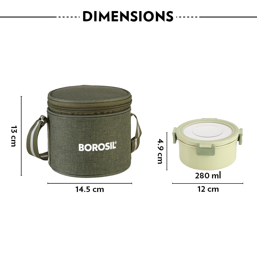 Borosil Glory Lunch Set 280ml *2 With Bag - Plastic Outside Steel Inside Microwavable Containers