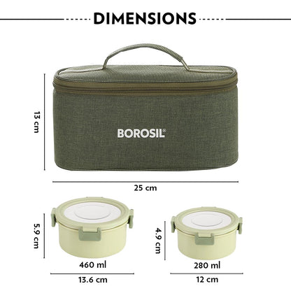 Borosil Glory Microwavable (Inside Stainless Steel, Outside Plastic) Lunch Set with Bag Set Of 4
