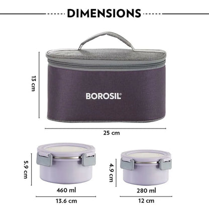 Borosil Glory Microwavable (Inside Stainless Steel, Outside Plastic) Lunch Set with Bag Set Of 4