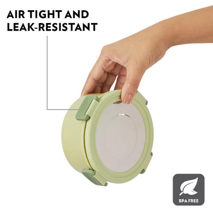 Borosil Glory Green Microwavable (Inside) Stainless Steel (Outside Plastic) Lunch Set with Bag