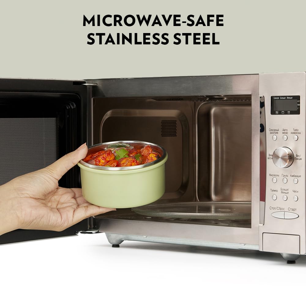 Borosil Glory Green Microwavable (Inside) Stainless Steel (Outside Plastic) Lunch Set with Bag