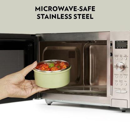 Borosil Glory Green Microwavable (Inside) Stainless Steel (Outside Plastic) Lunch Set with Bag