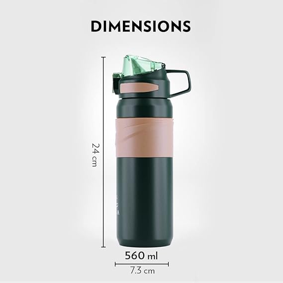 Borosil Hydra Adventure Thermal Vacuum Insulated Bottle 560ml with Straw