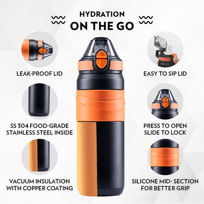 Borosil Hydra Adventure Thermal Vacuum Insulated Bottle 560ml with Straw