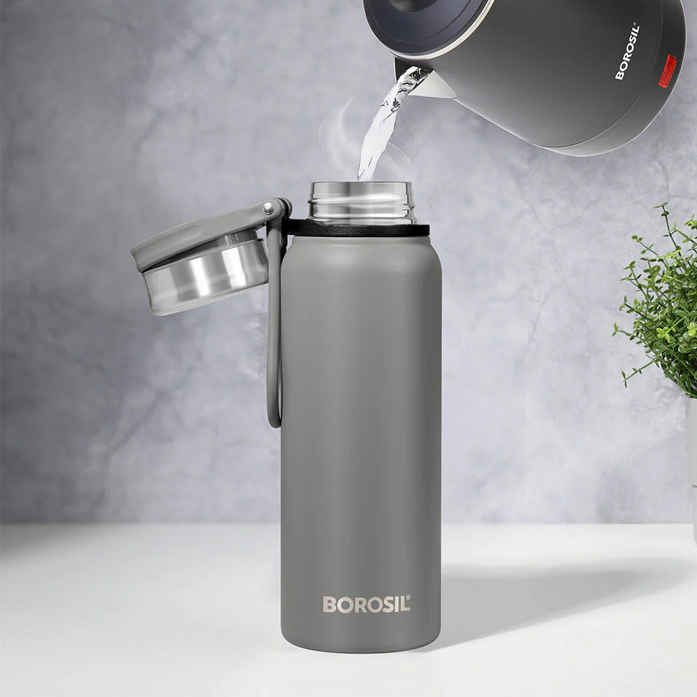 Borosil Hydra Aquafit Grey 830ml Vacuum Insulated Thermal Bottle