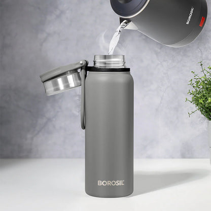 Borosil Hydra Aquafit Grey 830ml Vacuum Insulated Thermal Bottle