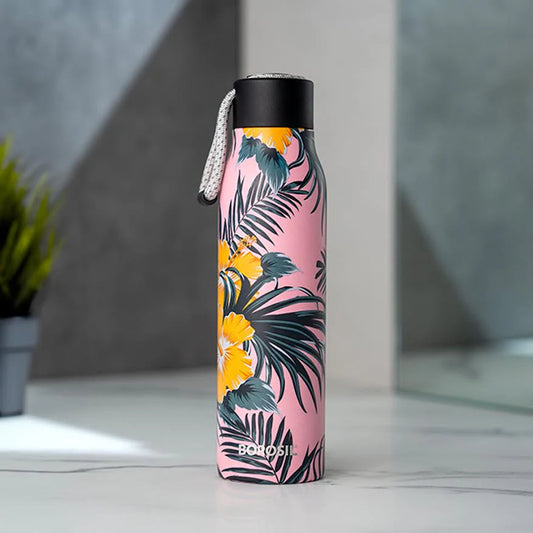 Borosil Hydra Aquasoul Tropical Thermal Vacuum Insulated Bottle 600ml Printed