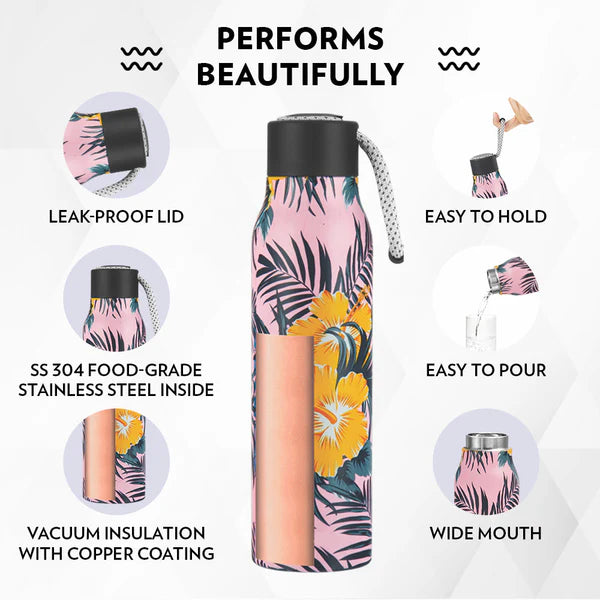 Borosil Hydra Aquasoul Tropical Thermal Vacuum Insulated Bottle 600ml Printed