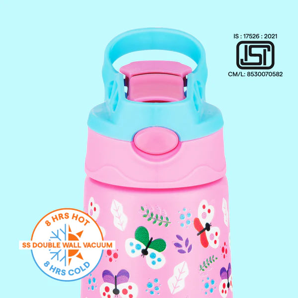 Borosil Hydra Thermal Vacuum Insulated Kids Straw Bottle 330ml