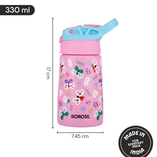 Borosil Hydra Thermal Vacuum Insulated Kids Straw Bottle 330ml