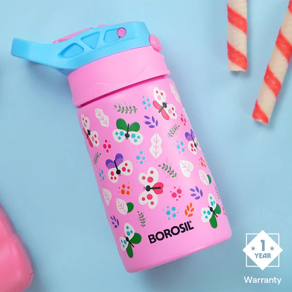 Borosil Hydra Thermal Vacuum Insulated Kids Straw Bottle 330ml