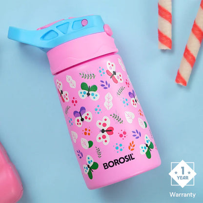 Borosil Hydra Thermal Vacuum Insulated Kids Straw Bottle 330ml