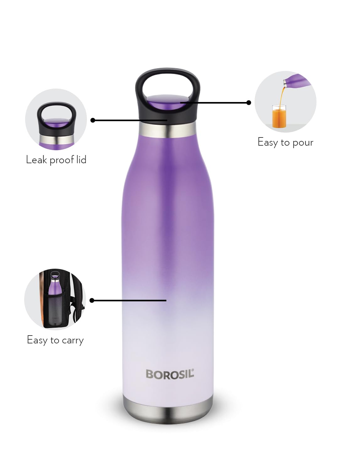 Borosil Hydra Color Crush Thermal Vacuum Insulated Bottle 700ml