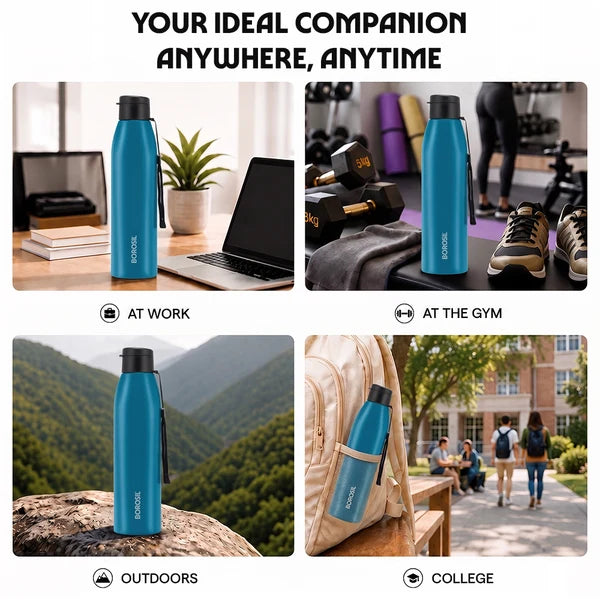 Borosil Hydra Glint 970ml Single Wall Stainless Steel Bottle