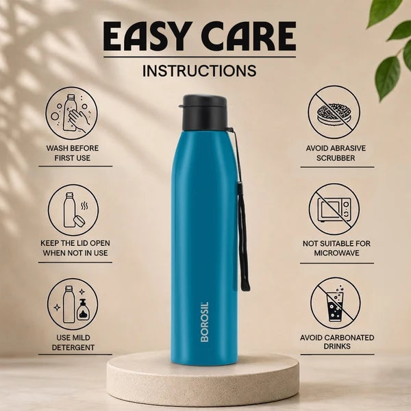 Borosil Hydra Glint 970ml Single Wall Stainless Steel Bottle