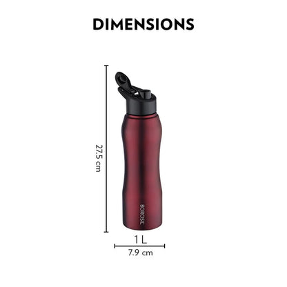 Borosil Hydra Grip-N-Sip 1000ml Stainless Steel Bottle