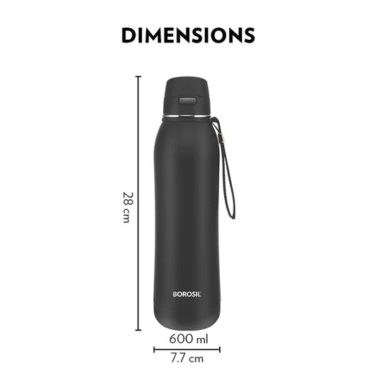 Borosil Hydra Rivera 600 Thermal Vacuum Insulated Bottle with Push Button Flip Cap
