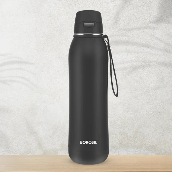 Borosil Hydra Rivera 600 Thermal Vacuum Insulated Bottle with Push Button Flip Cap
