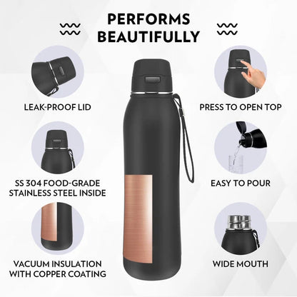 Borosil Hydra Rivera 600 Thermal Vacuum Insulated Bottle with Push Button Flip Cap