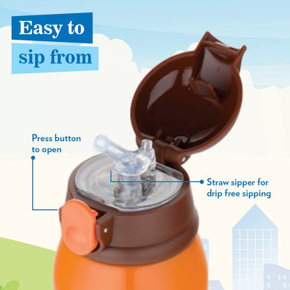 Borosil Hydra Tigry Kids Thermal Vacuum Insulated Bottle 500ml with Straw