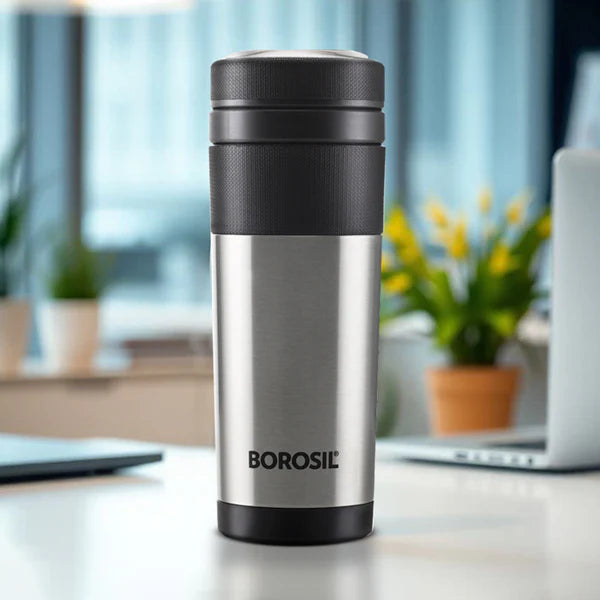 Borosil Hydra Travel Mate Thermal Vacuum Insulated Bottle 350ml Stainless Steel
